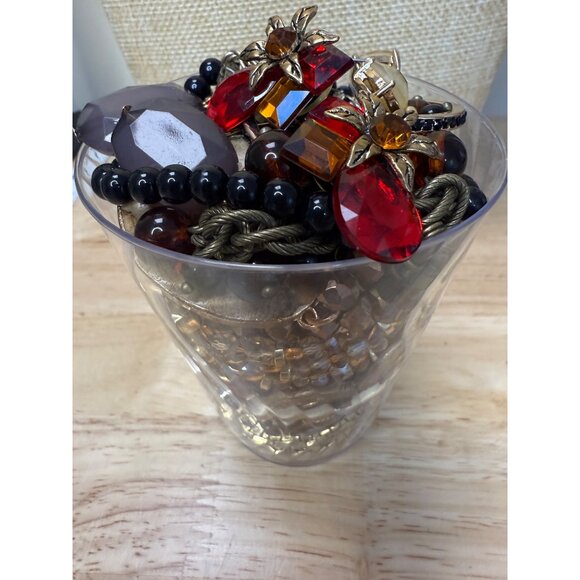 Gold Tone 1 Lb Jewelry Assortment With Red & Amber Accents Boho Style Fall Earth - Picture 2 of 14